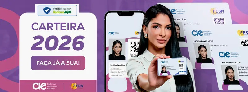 Carteirinha de Estudante física e digital emitida pela FESN