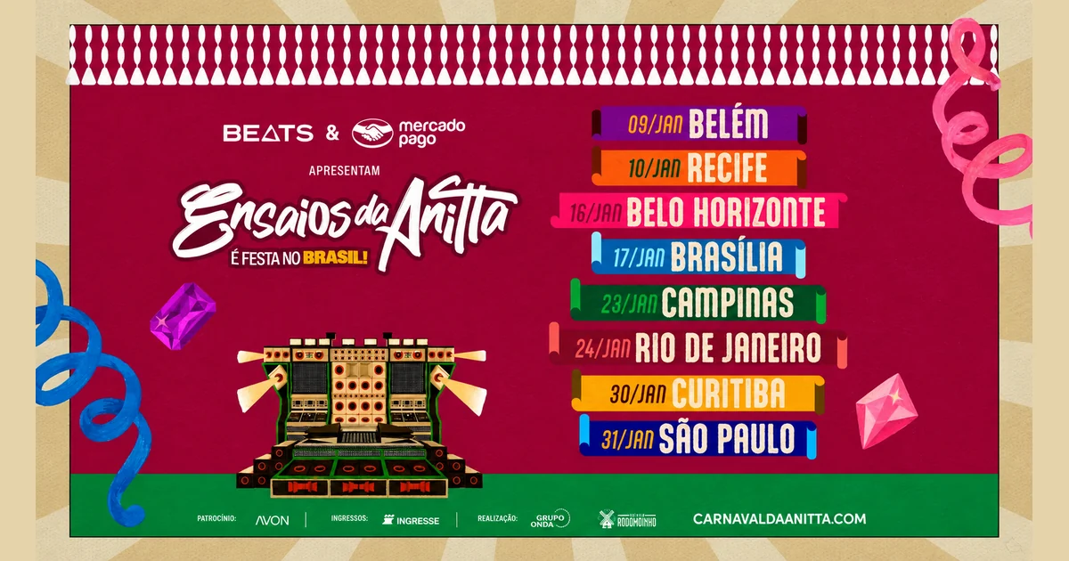 Ensaios da Anitta 2027: onde comprar ingressos e como pagar meia-entrada