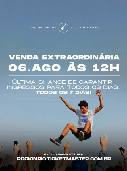 Anúncio da venda extraordinária do Rock in Rio em 6 de agosto, às 12h