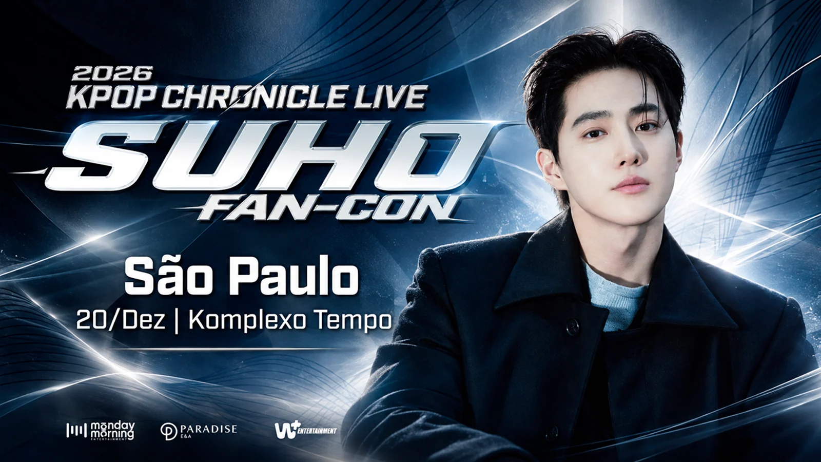 Arte oficial de SUHO Fan-Con em São Paulo, em 20 de dezembro de 2026, no Komplexo Tempo