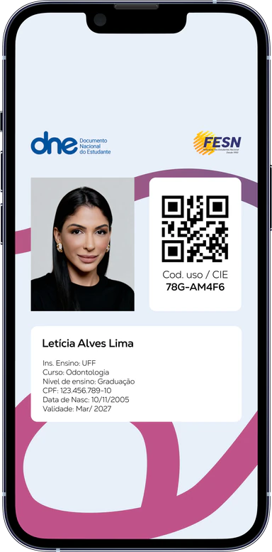 Modelo real da Carteirinha de Estudante digital FESN do NacionalCIE